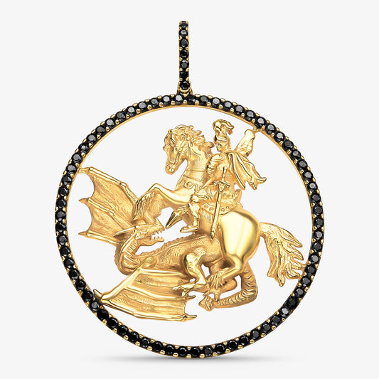 Pingente São Jorge 3D com Pedras em Ouro Amarelo 18K