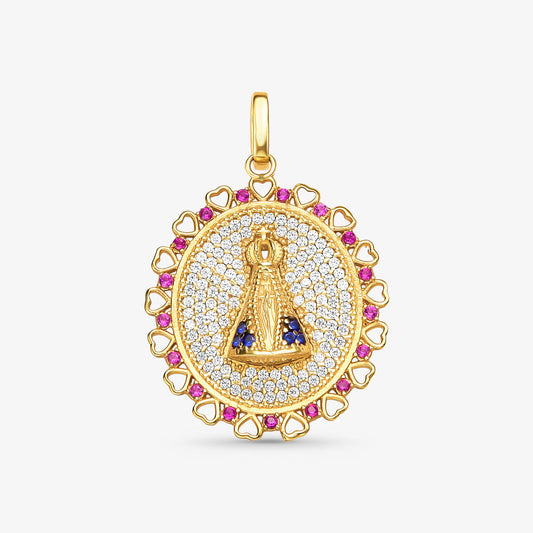 Pingente N.Sra Aparecida com Pedras em Ouro Amarelo 18K