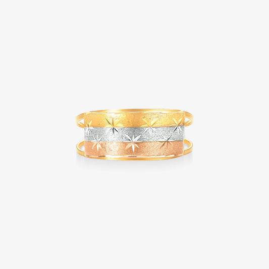 Anel Estrelas Tricolor Estamparia em Ouro 18k
