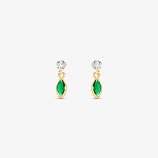 Brinco Baby Pendente com Pedra Navete em Ouro Amarelo 18K