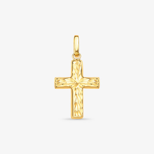 Pingente Cruz Trabalhada Média em Ouro Amarelo 18K