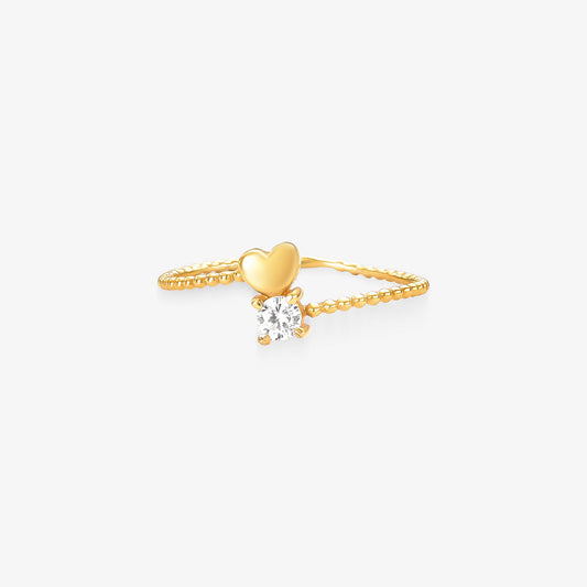Anel Coração Liso com Pedra em Ouro Amarelo 18K