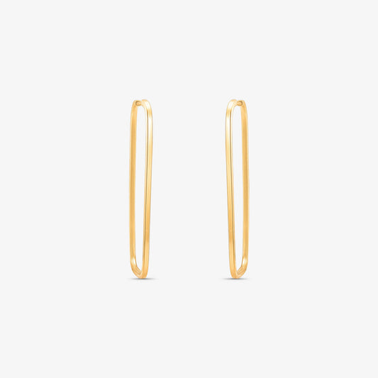 Brinco Argola Retangular e Fio Quadrado em Ouro Amarelo 18K