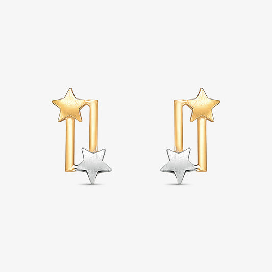 Brinco Palito com Estrelas Bicolor em Ouro 18K