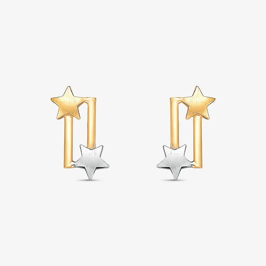 Brinco Palito com Estrelas Bicolor em Ouro 18K