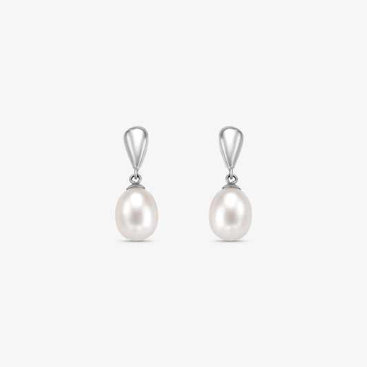 Brinco com Pérolas Naturais de 7mm em Ouro Branco 18K