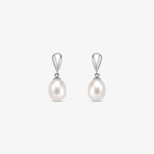 Brinco com Pérolas Naturais de 7mm em Ouro Branco 18K