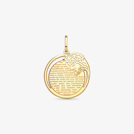 Pingente Vazado Pai Nosso com Face de Cristo em Ouro Amarelo 18K