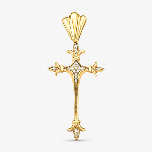 Pingente Cruz com Diamantes em Ouro Amarelo 18K