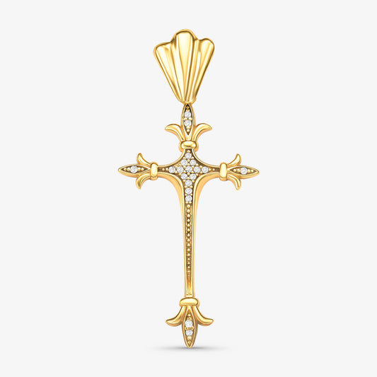 Pingente Cruz com Diamantes em Ouro Amarelo 18K