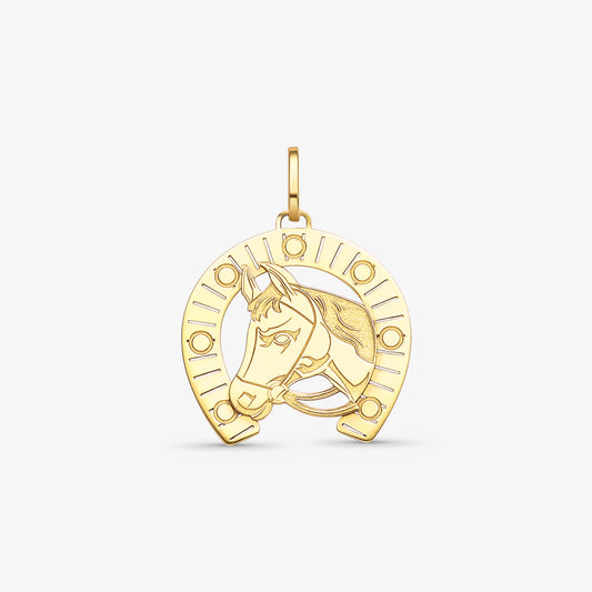 Pingente Cavalo com Ferradura em Ouro Amarelo 18K