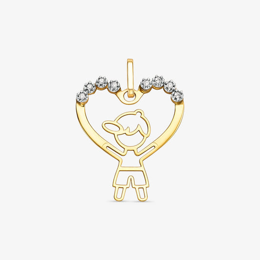 Pingente Menino Coração com Pedras em Ouro Amarelo 18K