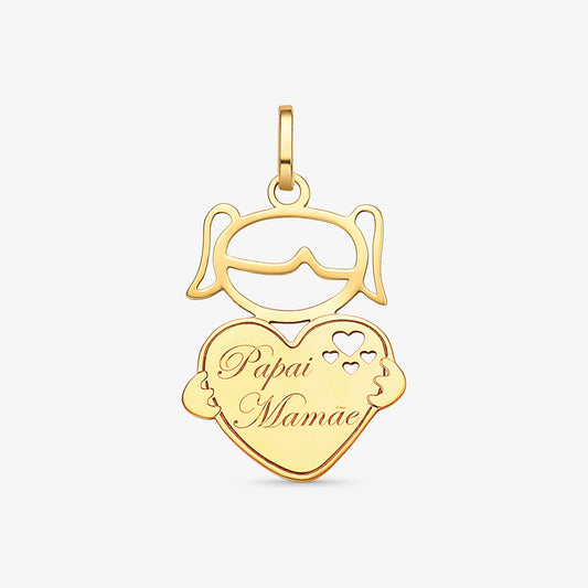 Pingente Menina Coração em Ouro Amarelo 18K