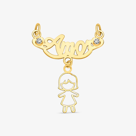 Pingente Canga Amor com Menina com Pedra em Ouro Amarelo 18K