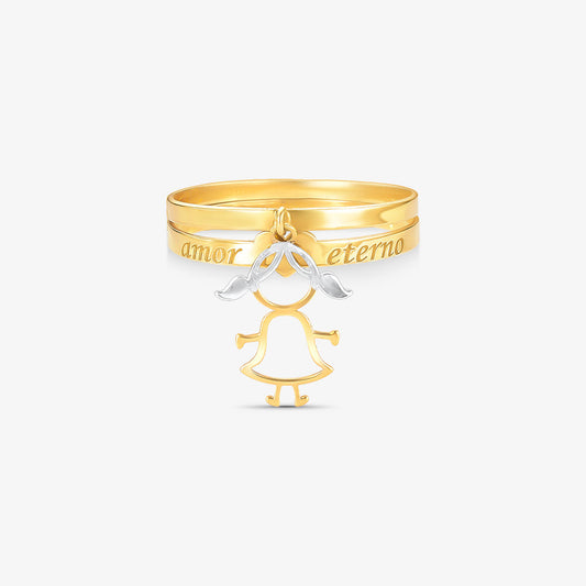Anel Pingente Menina em Ouro Amarelo 18K