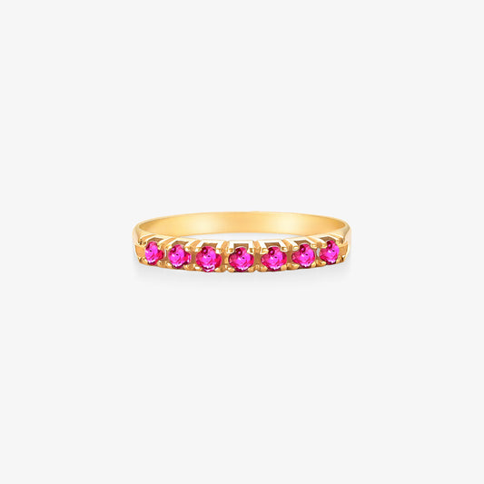 Anel Meia Aliança com 7 Rubis Naturais em Ouro Amarelo 18K