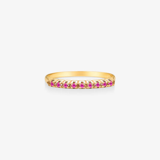 Anel Meia Aliança com 9 Rubis Naturais em Ouro Amarelo 18K