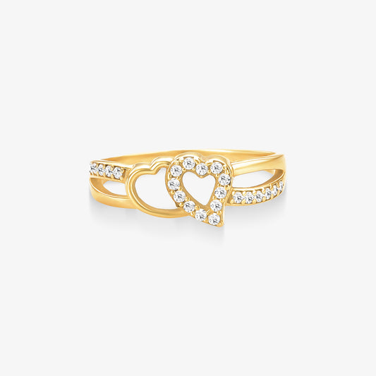Anel Coração Duplo em Ouro Amarelo 18K