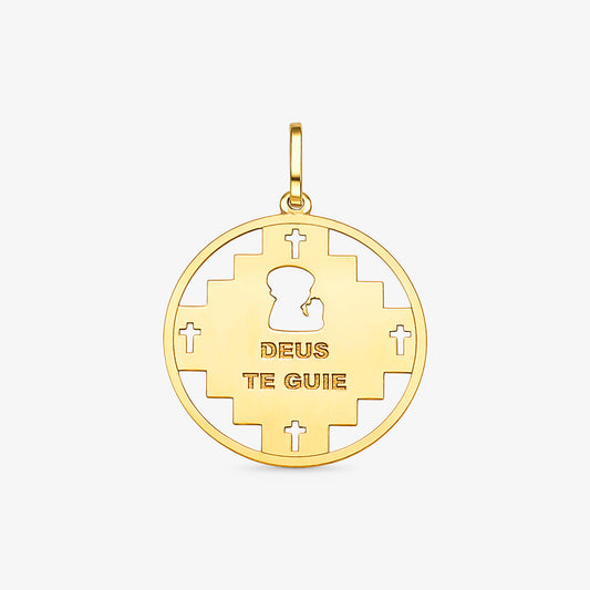 Pingente Vazado Deus Te Guie em Ouro Amarelo 18K