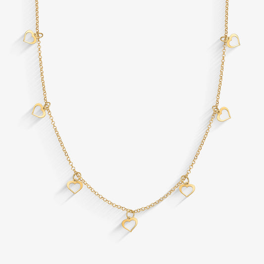 Gargantilha Elo Português Coração Vazado em Ouro Amarelo 18K, 45cm