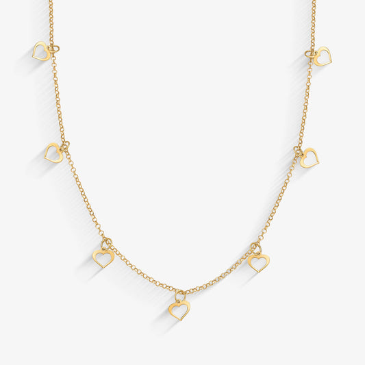 Gargantilha Elo Português Coração Vazado em Ouro Amarelo 18K, 45cm