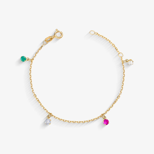 Pulseira Infantil com Zircônias Coloridas em Ouro Amarelo 18K