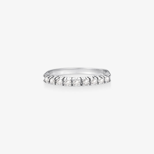 Anel Meia Aliança com Diamantes em Ouro Branco 18K