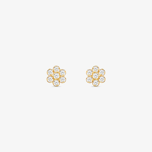 Brinco Flor Baby com Pedras Branca em Ouro Amarelo 18K