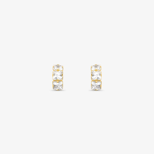 Brinco Meia Argola com Pedras em Ouro Amarelo 18K