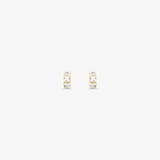 Brinco Meia Argola com Pedras em Ouro Amarelo 18K