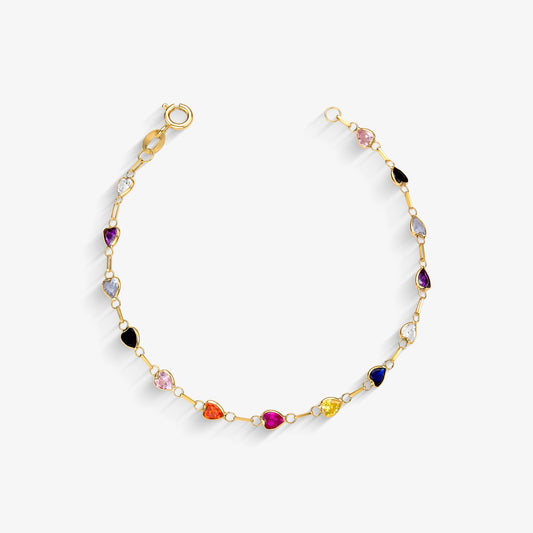 Pulseira Infantil Zirconia coracao Ouro Amarelo 18k
