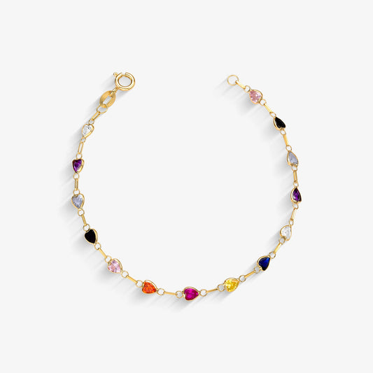 Pulseira Infantil Zirconia coracao Ouro Amarelo 18k