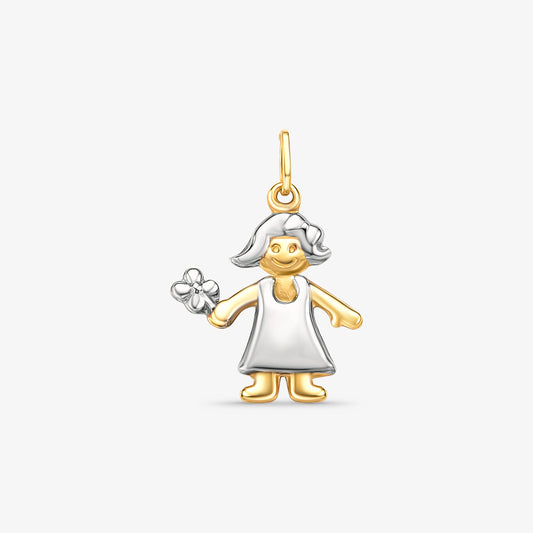 Pingente Menina com Flor em Ouro 18K