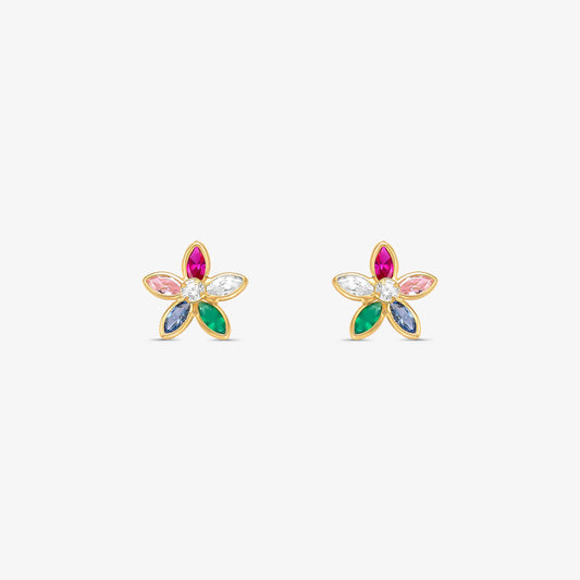 Brinco Flor com Pedras em Ouro Amarelo 18K