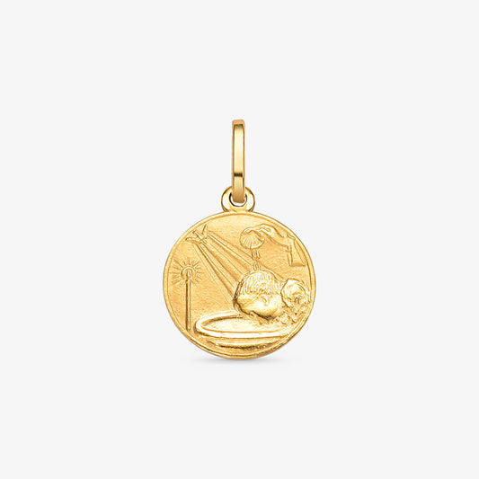 Pingente Medalha Batismo em Ouro Amarelo 18K