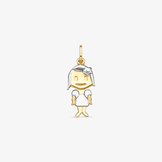 Pingente Menina com Laço em Ouro Bicolor 18K