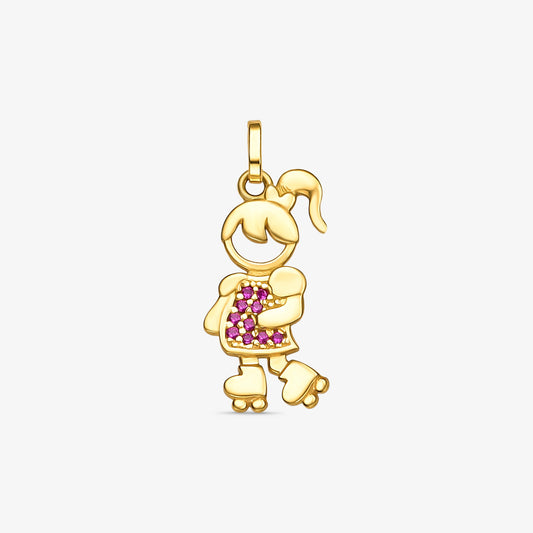 Pingente Menina de Patins com Pedras em Ouro Amarelo 18K