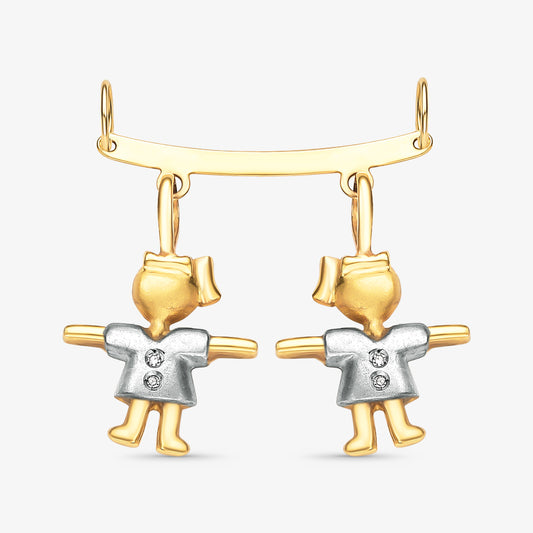 Pingente Canga com 2 Meninas e Diamante em Ouro Amarelo 18K