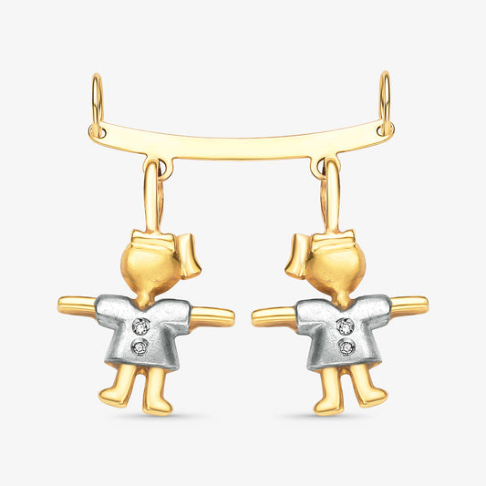 Pingente Canga com 2 Meninas e Diamante em Ouro Amarelo 18K