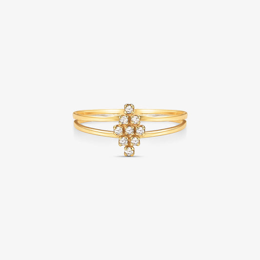 Anel Charm Meia Aliança com Diamantes em Ouro Amarelo 18K