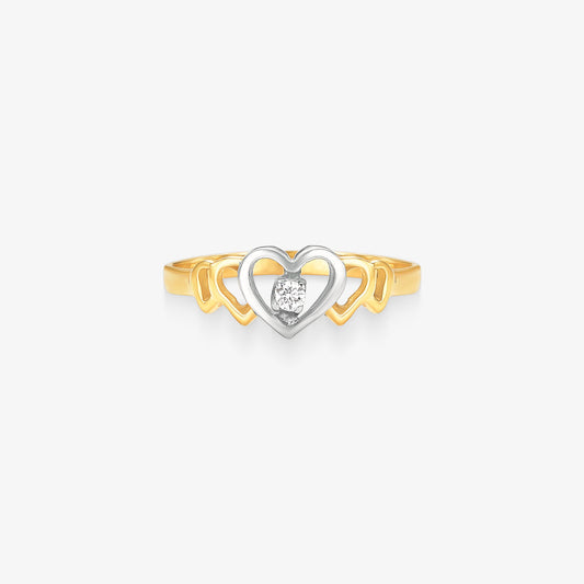 Anel Corações Bicolor com Diamante em Ouro 18K