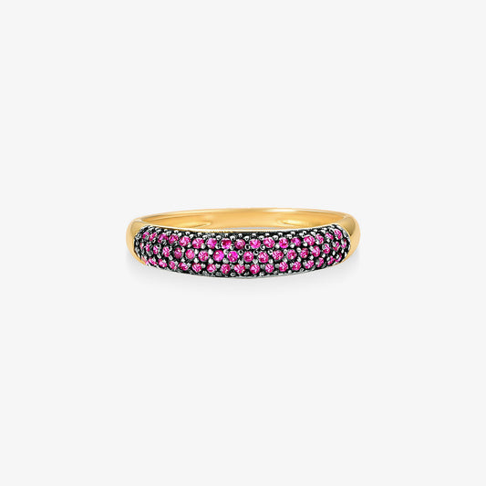 Anel Pavê com Rubis Naturais em Ouro Amarelo 18K