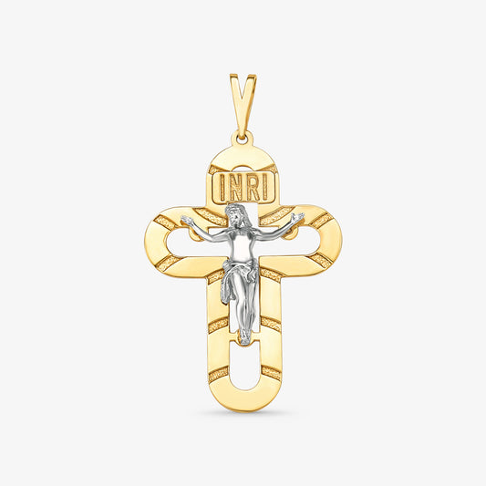 Pingente Cruz Vazada com Cristo em Ouro Branco 18K