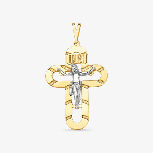 Pingente Cruz Vazada com Cristo em Ouro Branco 18K