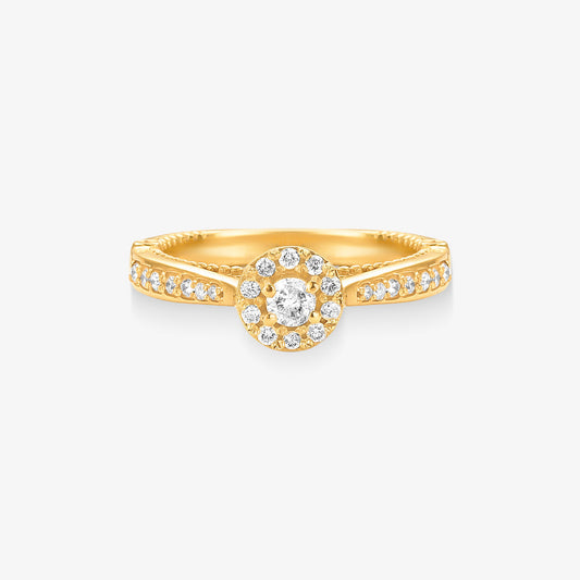 Anel Solitário Halo com Diamante em Ouro Amarelo 18K