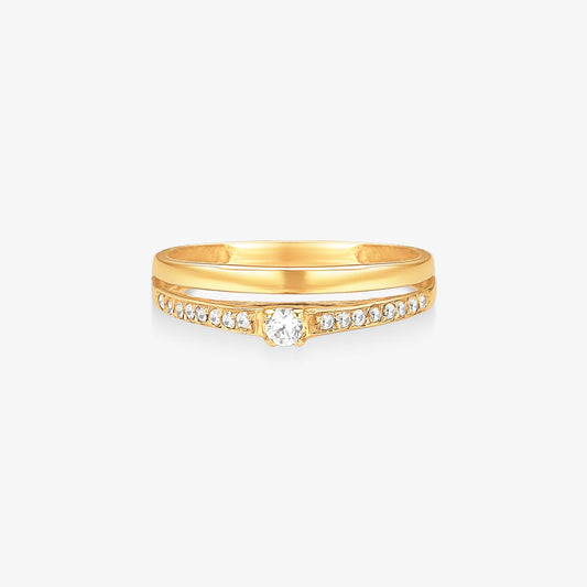 Anel Solitário Duplo Madri em Ouro Amarelo 18K