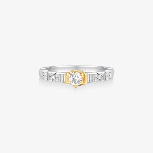 Anel Solitário Lune Bicolor em Ouro 18K