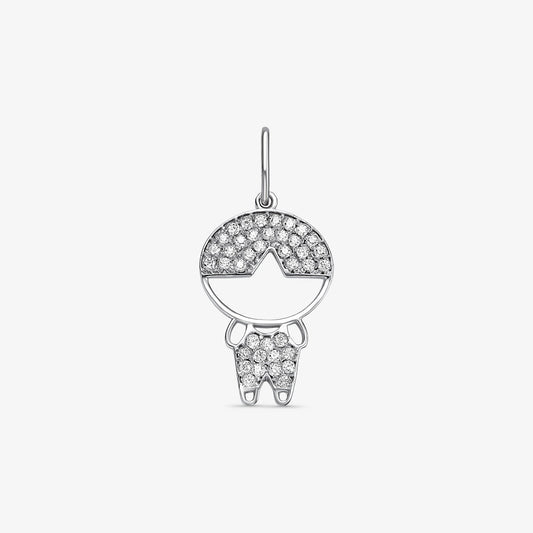 Pingente Menino com Pedras em Ouro Branco 18K