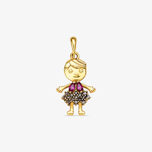 Pingente Menina Vestido com Pedras em Ouro Amarelo 18K