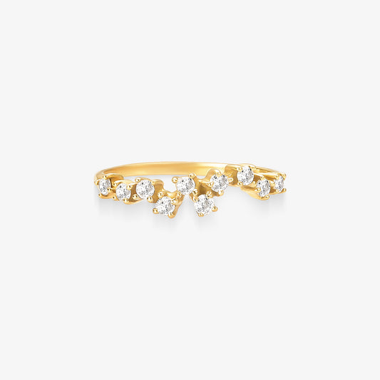 Anel Meia Aliança Vega com Diamantes em Ouro Amarelo 18K